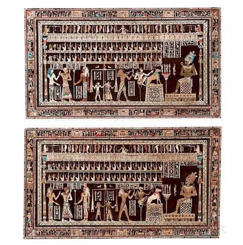 Pair of Egyptianesque Inlaid and Polychrome Painted Wall Panels