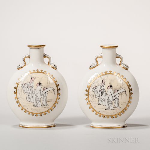 Pair of Minton Porcelain Moon Flasks