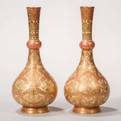 Pair of Crown Derby Porcelain Persian-style Vases