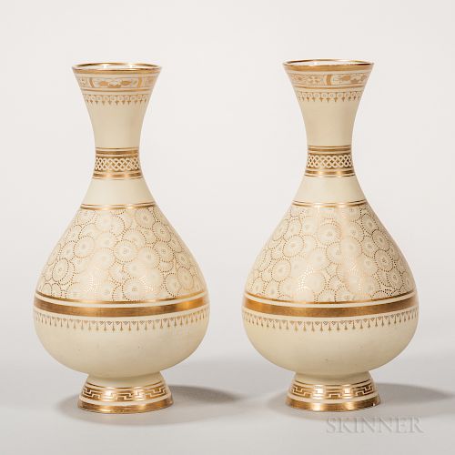 Pair of Minton Porcelain Bottle-shaped Vases