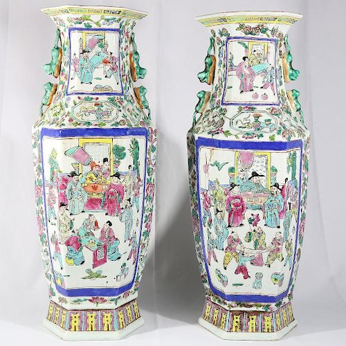 Pair of Porcelain Oriental Octagonal Vases