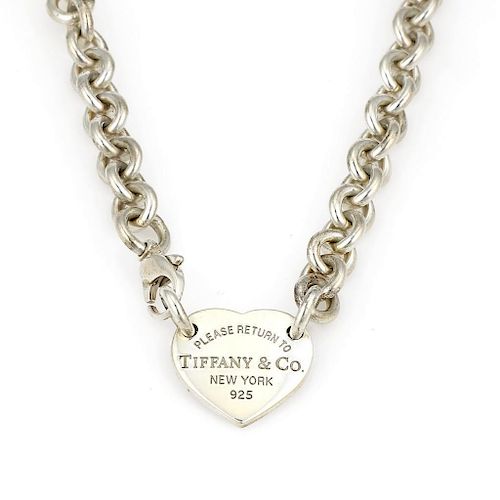 T&Co Return to Tiffany New York Sterling Silver Heart Tag Choker Necklace - No Reserve