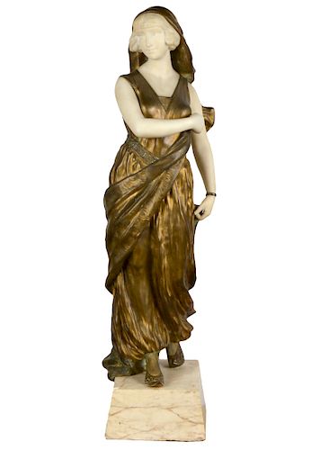 Affortunato Gori 'Young Maiden' Bronze & Marble