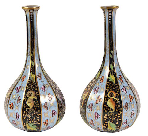 Pr. English Enamel Bud Vases