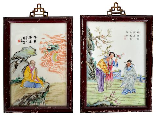 Pair of Chinese Hand Painted Plaques