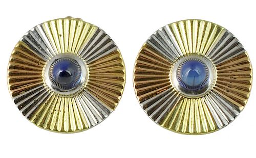 Pr. 18Kt Tri-Colored Gold Cabochon Earrings