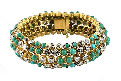 18Kt YG Turquoise & Diamond Bracelet