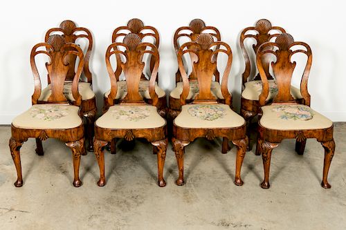 Set of 8 Queen Anne Walnut Dining Chairs, c. 1710