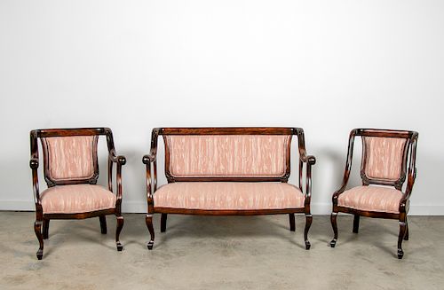 Empire Style Three Piece Upholstered Parlor Set