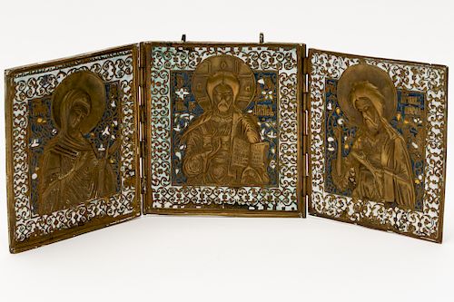 Russian Enameled Triptych Folding Icon