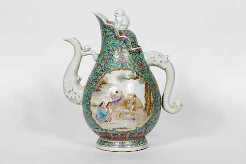 Chinese Porcelain Handled Pitcher w/ Figural Scene