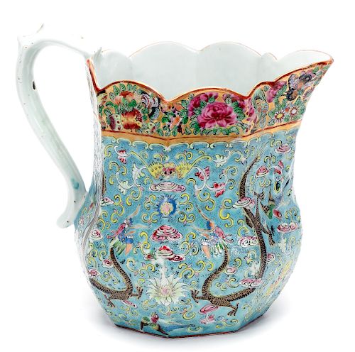 Large Chinese Export Rose Canton Pitcher