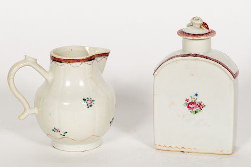 2 Chinese Export Pieces, Tea Caddy & Creamer