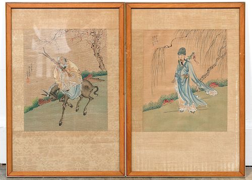 Pair of Japanese Figural Works on Silk