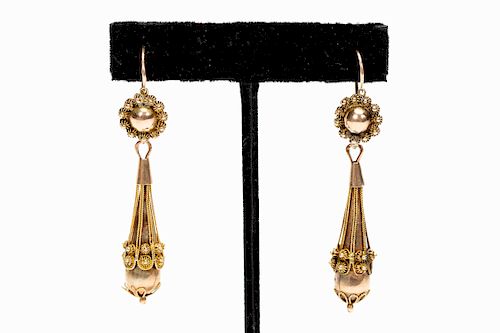 Pair, Victorian Etruscan Revival Gold Earrings