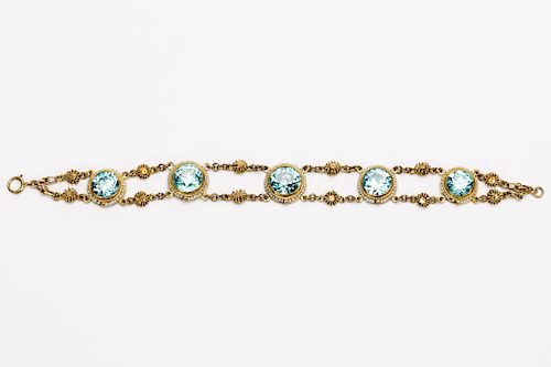 10k Gold, Blue Zircon, & Seeded Pearl Bracelet