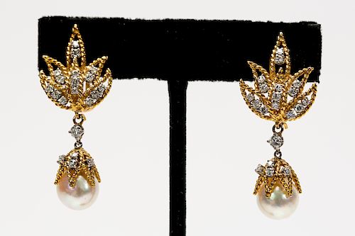 Vintage Erwin Pearl Gold Earrings w/ Pearl Drops