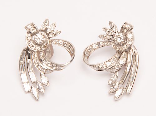 Pair of Platinum & Diamond Earrings, 5.18 CTW
