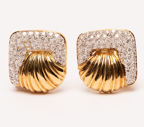 Pair, 18k Gold & Diamond Earrings, 4.25 CTW