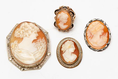 Gold & Sterling Mounted Cameo Pins, Ring