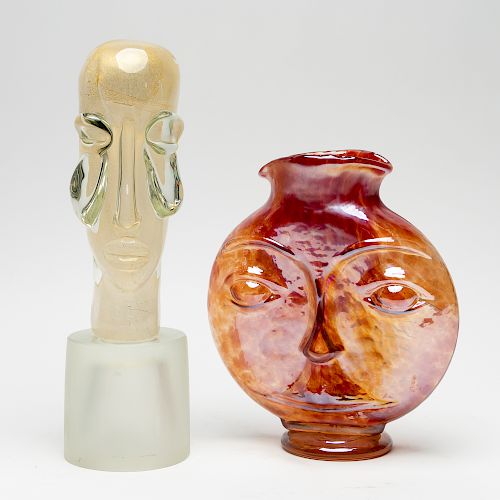 Kosta Glass Face Vase & Glass Face Sculpture