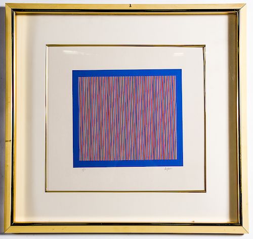 Y. Agam, Untitled Monotype in Red & Blue, Signed