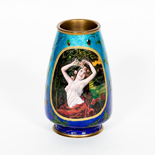 French Enamel Decorated Vase, H. Doublet