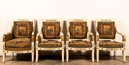 Four 19th C. Consulate Chairs, 18th C. Upholstery