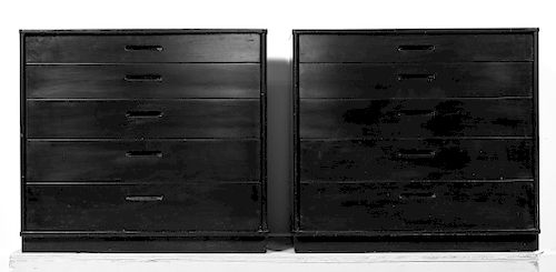 Pair of Modern Black Five Drawer Small Chests