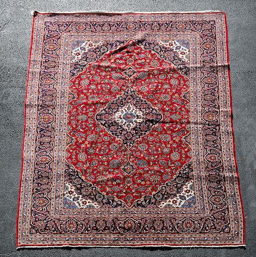 Hand Woven Kashan Rug or Carpet, 9' 7" x 12' 8"