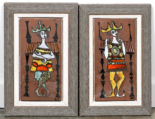 Pair, Mid Century Modern Figural Wall Tile Plaques