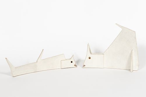 Two White Glazed Bruno Gambone Ceramic Animals