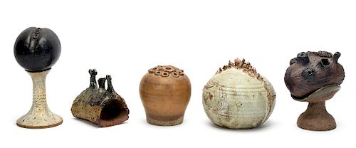 Group, Five MCM Studio Pottery Flower Frogs