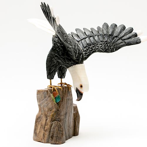 Hand Carved Multi-Stone Bald Eagle Figure