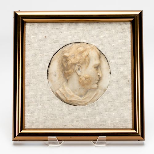 Finely Carved Marble Profile of a Man, Framed