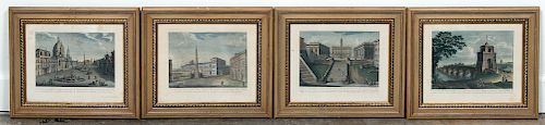 4 Handcolored Engravings of Rome After Cottafavi