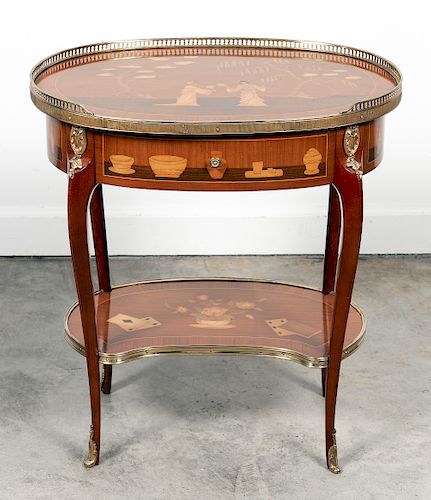 Marquetry Inlaid Mahogany 1-Drawer Stand
