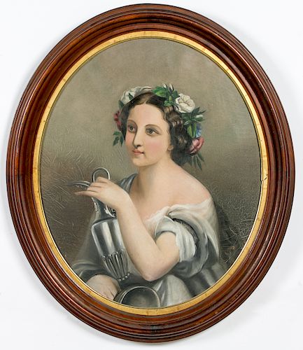 19th C. O/C  Portrait of Beauty with Vase