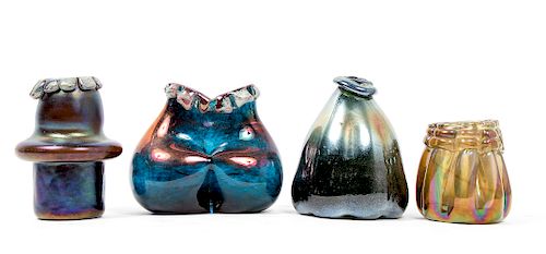 Group, Four Iridized  Art Glass Vessels or Vases