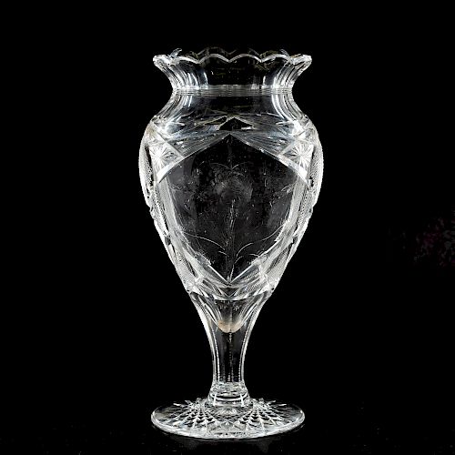 Very Fine Cut Glass Floral Motif Vase