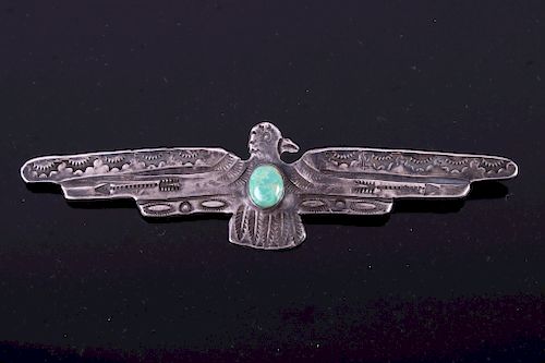 Old Pawn Navajo Sterling Thunderbird Turquoise Pin