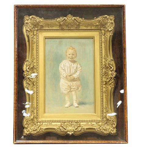Oil Painting of Young Boy Signed FT Hutchens 1908