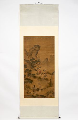 Jiaqing Hanging Scroll Painting, Lady & Attendants