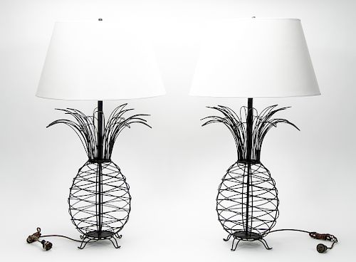 Pair, Black "L-18" Pineapple Form Table Lamps