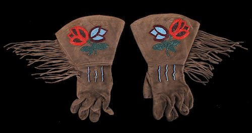 Crow Indian Floral Beaded Gauntlets