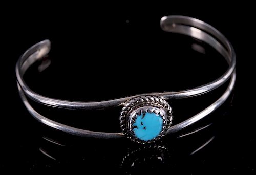 Navajo Signed Child Sterling & Turquoise Bracelet