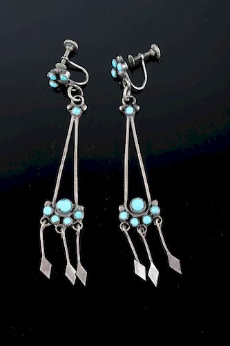 1930's Sterling Silver & Turquoise Earrings