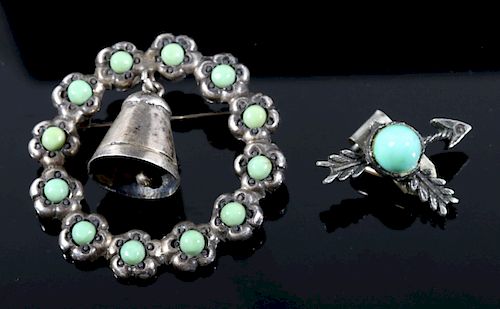 Turquoise and Sterling Silver Brooch and Pin