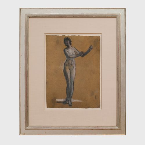 Attributed to Arthur B. Davies (1862 - 1928): Study for a Woman Playing a Lyre