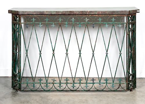 Green Distressed Wrought Iron Console Table